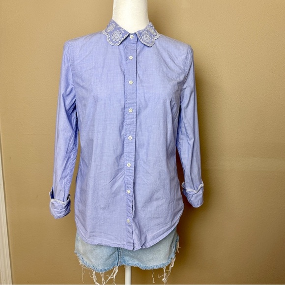 J Crew Perfect Shirt with eyelet Trim Size 8 - Picture 3 of 11